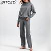 BITCED Fashionable High-neck Suit for Autumn and Winter In Solid Colors Is Versatile and Can Be Worn with A Two-piece Knitted Top and Casual Pants