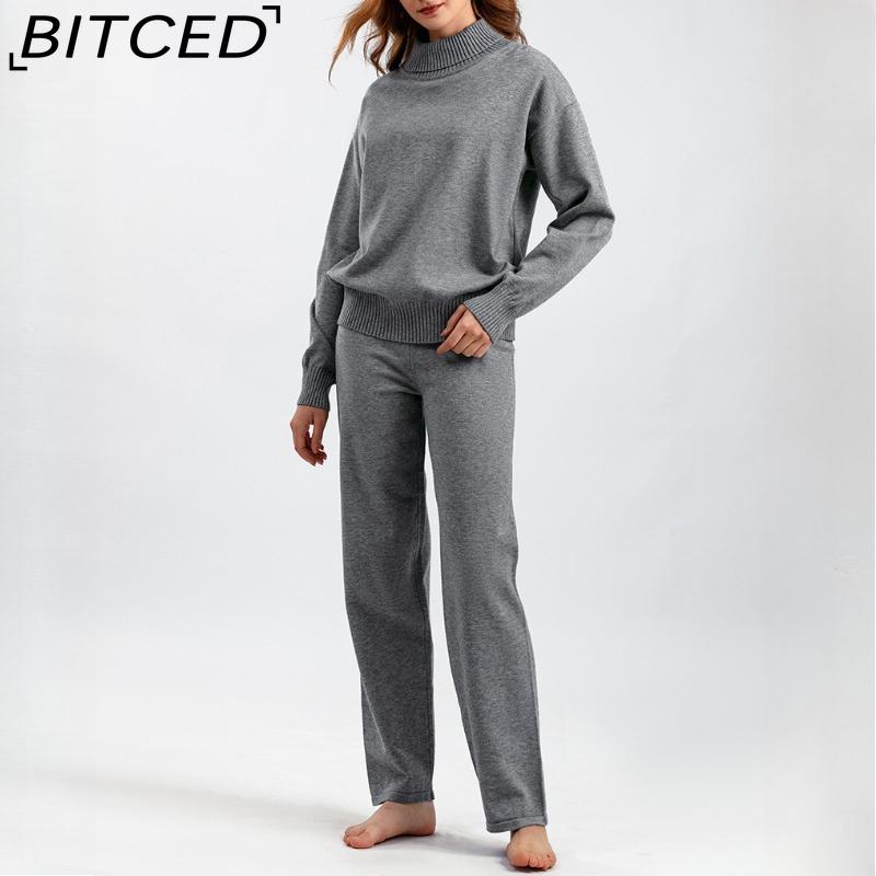 BITCED Fashionable High-neck Suit for Autumn and Winter In Solid Colors Is Versatile and Can Be Worn with A Two-piece Knitted Top and Casual Pants