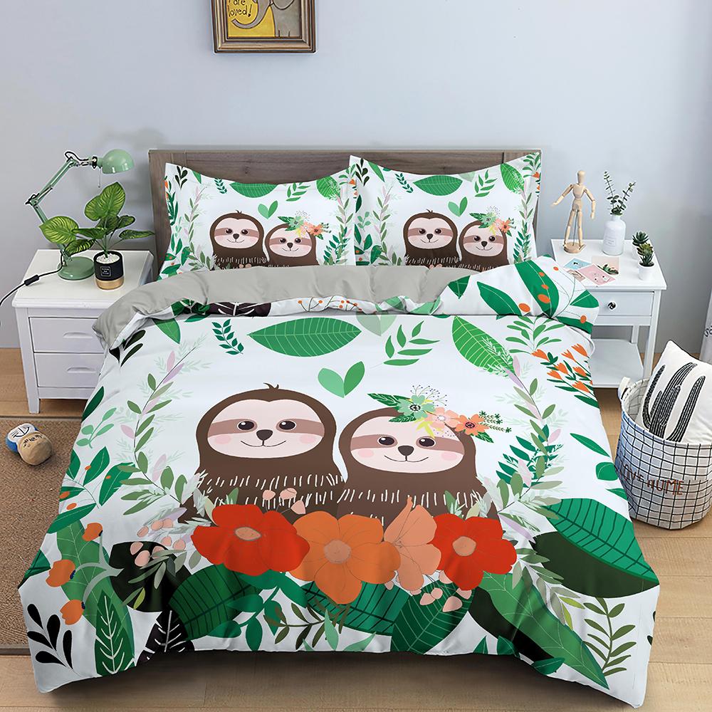 Tree Sloth Bedding Set Boys Girls Twin Queen Size Duvet Cover Pillowcase Bed Kids Adult Fashion Home Textileextile