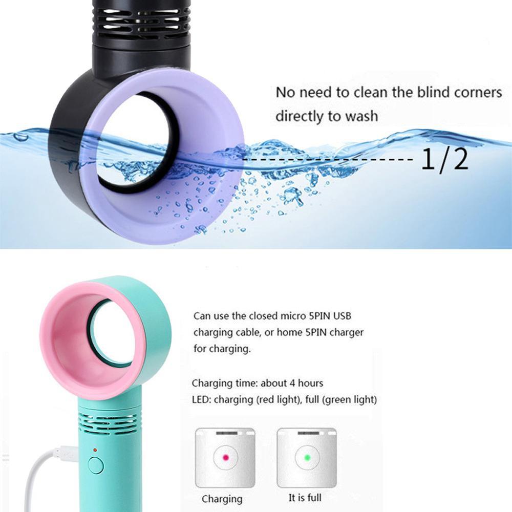 Nou ventilator portabil de vară fără lame Mini răcitor fără frunze Ventilator la îndemână cu 3 viteze Ventilator de răcire reîncărcabil prin USB pentru călătorii în aer liber, birou