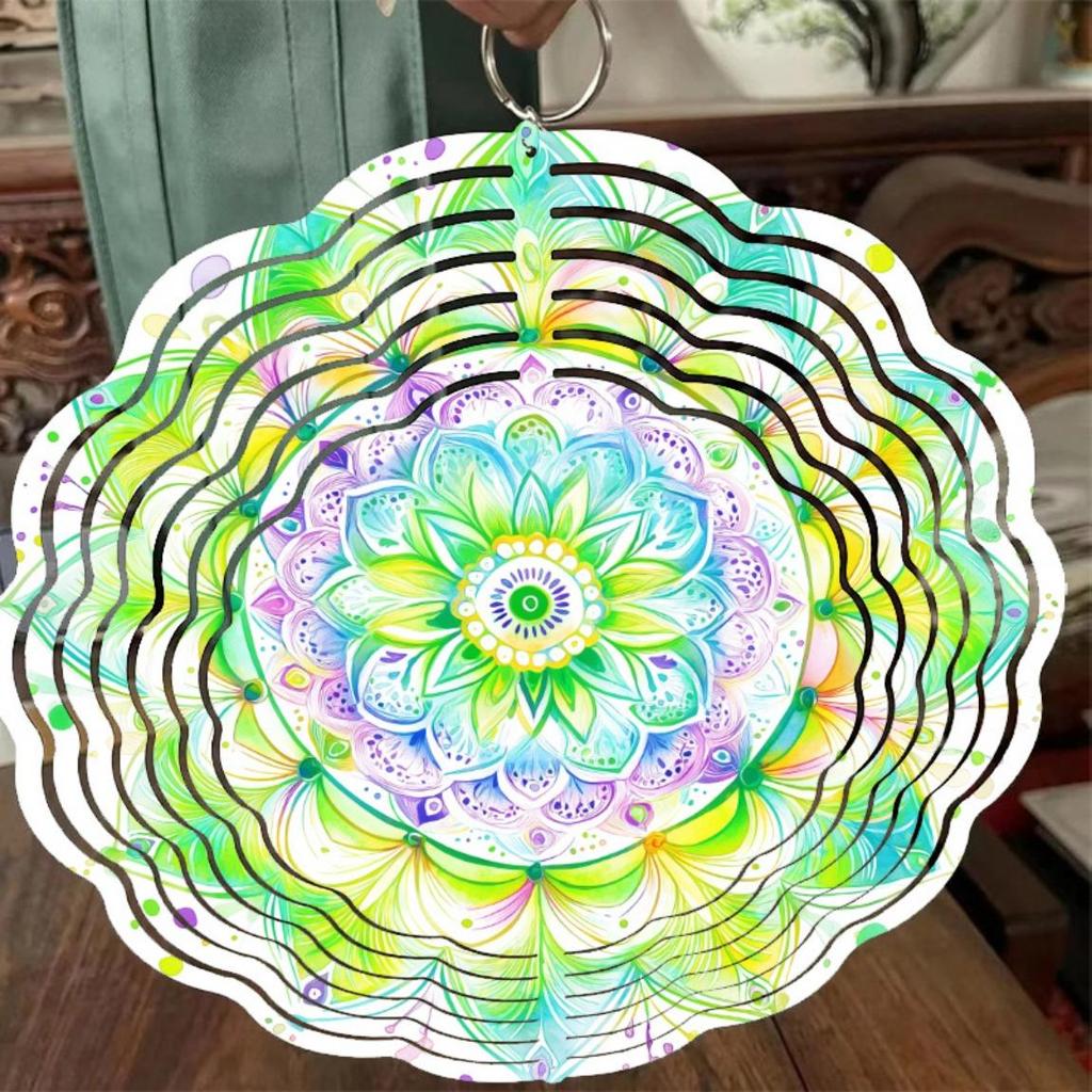 10-calowy Metalowy Kwiat Mandala Wiatrak Żywy Wiszący Dekor do Ogrodu Patio Na Zewnątrz Hak 360 Stopni Elegancki Prezent na Wiosnę Lato Jesień