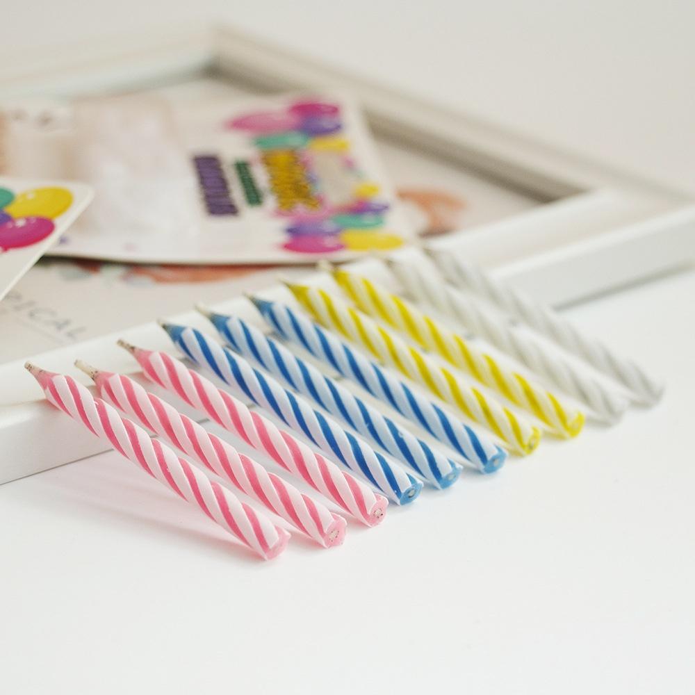 Multi-Color Spiral Stick Birthday Candles Set 12-Piece Paraffin Wax Unscented Handmade GG Brand Metallic Flower Tapered Pattern