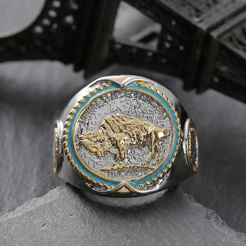 Buffalo Nickel Ring Vintage Western Cowboy Viking Pirate Two Tone Mens Jewelry No. 7