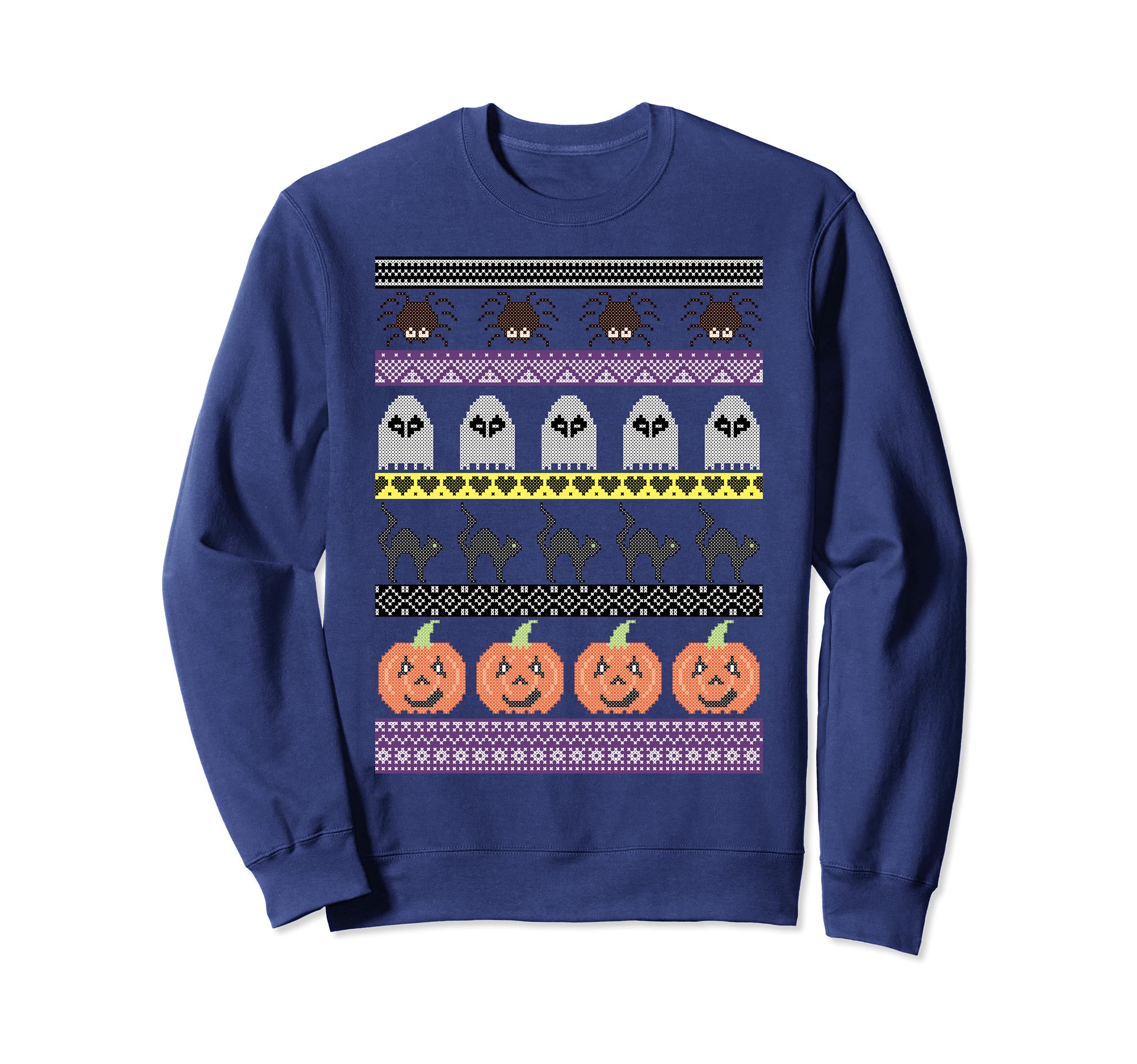 

Ugly Halloween Sweater with Pumpkin, Black Cat, Ghost and Spider Designs