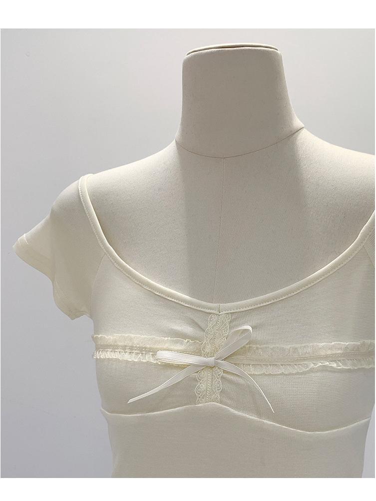 Korean Sweet & Spicy Lace Large Neckline Slim T-Shirt – Women's Summer 2024 Collection