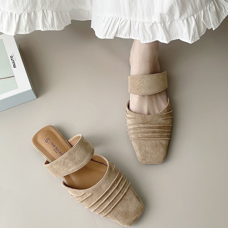 

Мэри Джейн сумка голова полушлепанцы женские для улицы весна и лето 2025 новые без каблука ленивые туфли плоские мюли тренд 40 абрикосовый