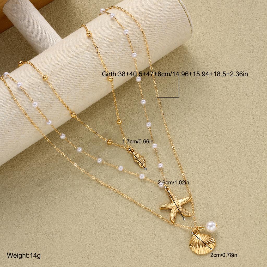 3pcs Bohemian Minimalist Starfish Shell Pendant Necklace Set for Women Rice Beads Metal Chain Choker Beach Vacation Jewelry Gift