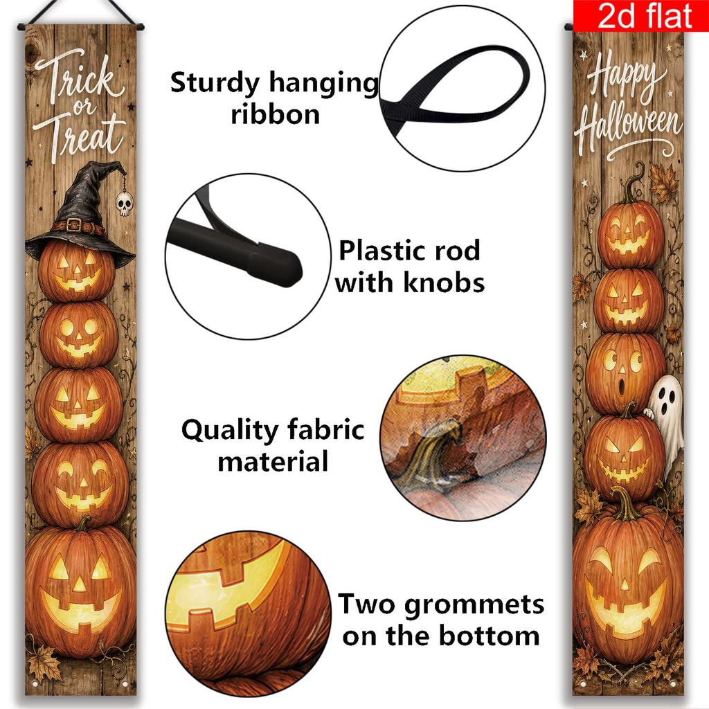2pcs Banner Halloween Pumpkin Theme Polyester Porch Party Supplies