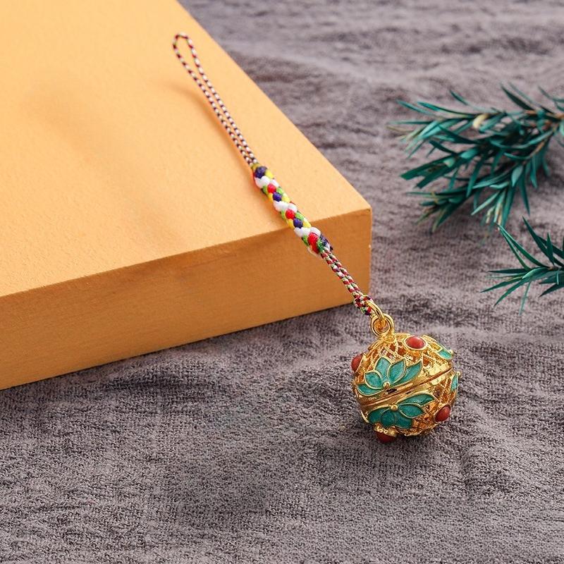 Hollow Sachet Ball Pure Copper Mobile Phone Chain Pendant Portable Aromatherapy Ancient Style Hanfu Xiangmu Palace Bell Cloisonne Pendant