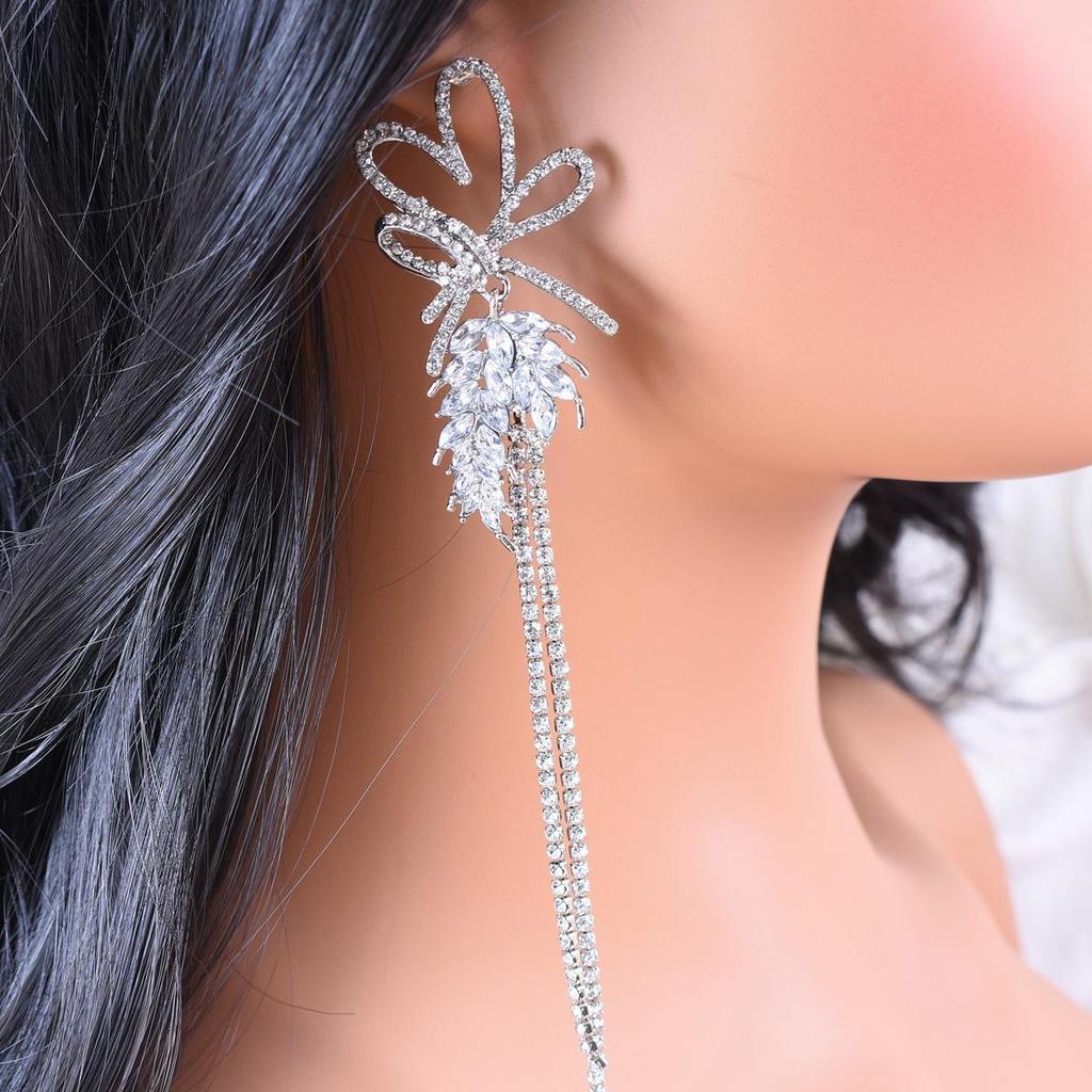 Crystal Tassel Earrings for Women - Elegant, Slimming, Bride & Wedding Dangles, Exaggerated Ear Jewelry