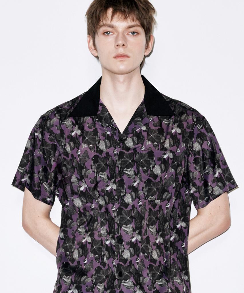 Koldeubeullaengkis Nocturnal Bloom Graphic Print Purple Short Sleeve Summer Shirt