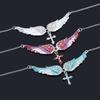 Diamond Simulated Decorated Angel Wing Cross Pendant Necklace For Ladies