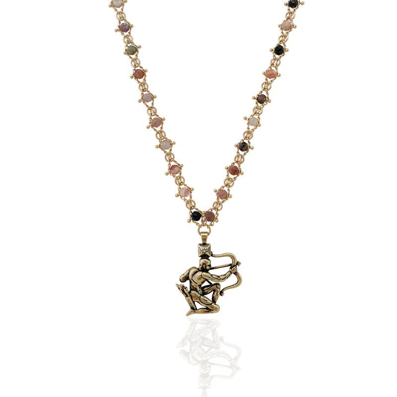 British Retro Tourmaline Handmade Necklace - Gold-Plated Brass with Scorpion Archer Design
