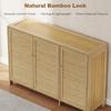 Bamboo Shoe Cabinet with Louvered Doors, 18 Pairs Shoe Storage Cabinet with Adjustable Shelves for Hallway, Natural