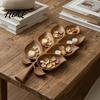 Natural Grain Wood Serving Piece Wooden Leaf Tray 7 Compartment Snack Platter Dry Fruit & Nuts Rustic Farmhouse Home Decor Dish Decorative