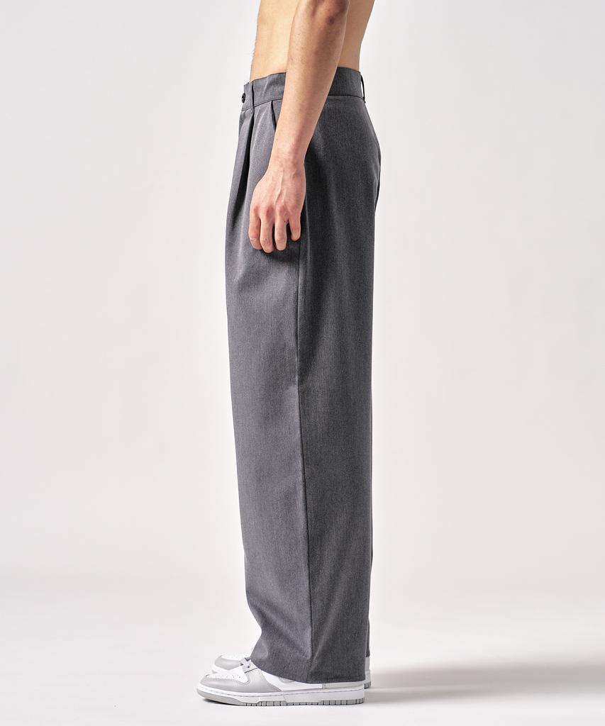 WHOLOVESART Single-Pleat Wide City Slacks Gray