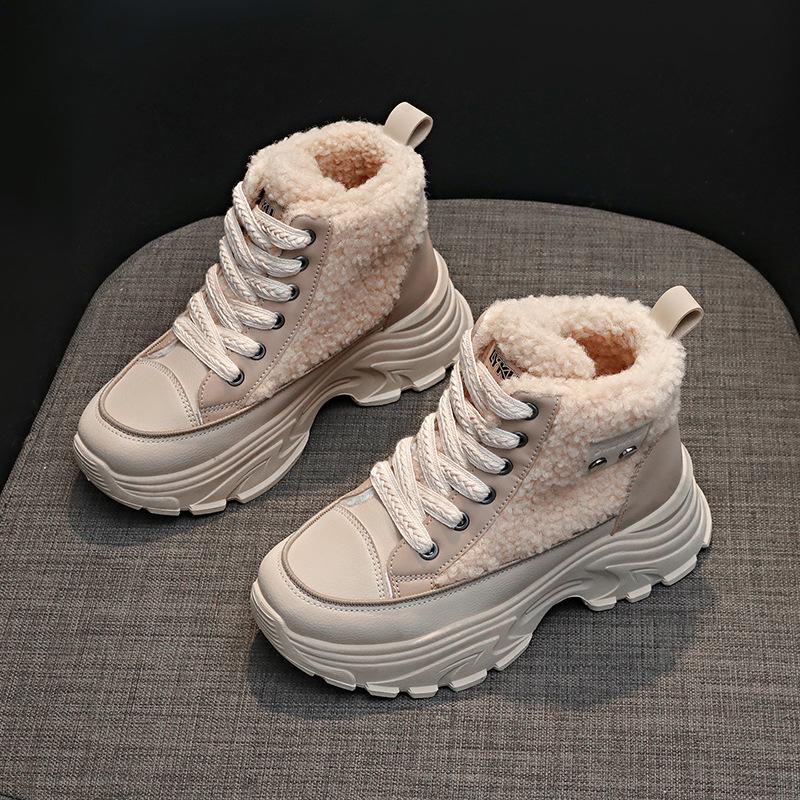Damen Schneestiefel Winter Plüsch Warm Dick Sohlig 2026 Neue Stiefel Winddicht Damen Baumwollschuhe Rutschfeste Plateau-Sneaker Botas Mujer