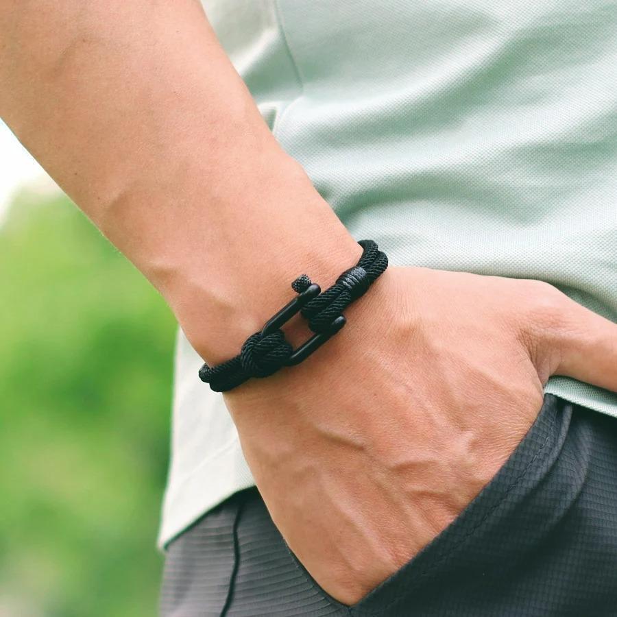 Hiphopový pánský nerezový náramek s odnímatelnou přezkou Námořnický omotaný náramek Dvouvrstvý náramek na ruku na kolo Armband Herren