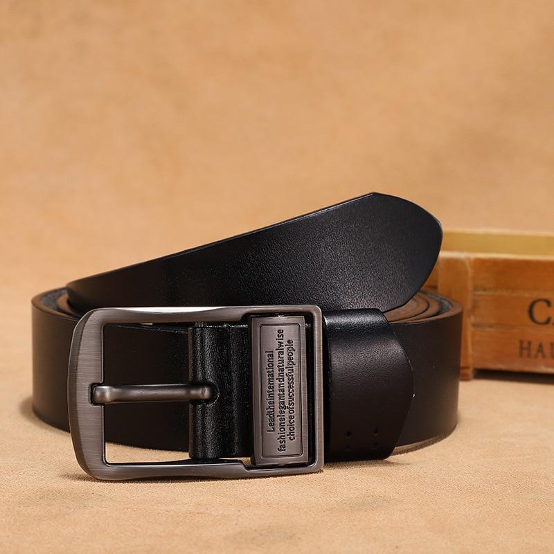 Men Alloy Letter Pin Buckle Genuine Leather Belt High Quality Cowskin Belts Strap