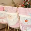 Christmas Chair Cover Santa Snowman Reindeer Chair Back Cover Pink Sequined Chair Slipcover for Dining Room Kitchen Hotel Party Decor