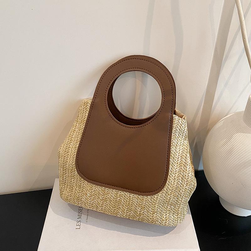 

Ретро контрастная цветная вставка соломенная плетеная сумка дизайн с чувством нишевая красота простая мода ручная сумка женская сумка коричневый