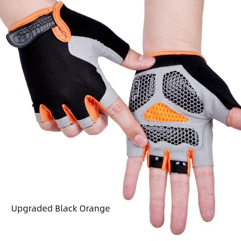 

Fitness Non-Slip Wear-Resistant Silicone Yoga Half Finger Outdoor Sun Protection Riding Anti-Cocoon Bicycle Open Finger Gloves Men and Women BLACK ORANGE XL