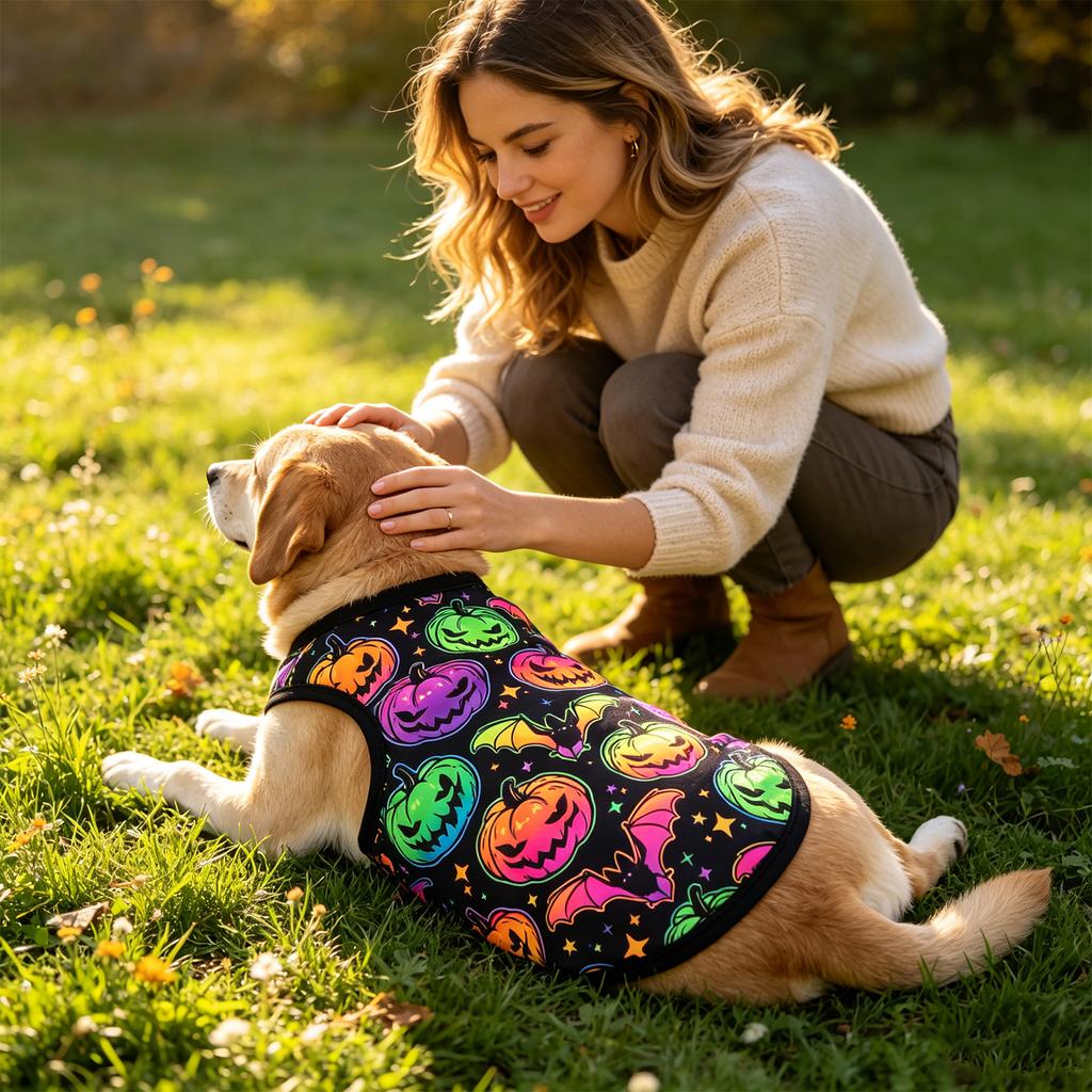Halloween Dog Costume Pumpkin Print Vest for Small Dogs and Cats, Festive Holiday Pet Outfit for,