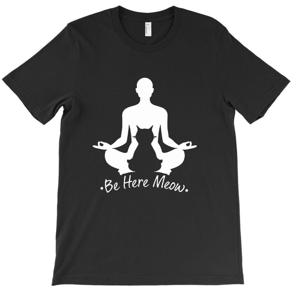 Be Here Meow Yoga With Cats Lovers T Shirt Short Sleeve T Shirts Men Funny T