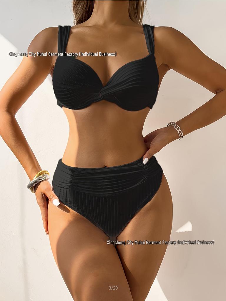 Bikini Sexy Monocolore a Vita Alta Europeo 2026 per Vacanze al Mare