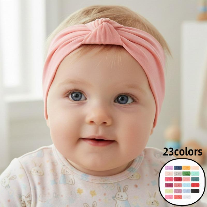 Summer Children's Headgear Baby Solid Color Nylon Knotted Wide Edge Headband Soft Double Knotted Headband