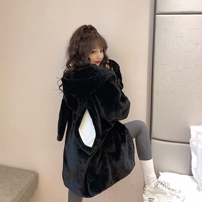 

Милое кроличье плюшевое утолщенное студенческое шерстяное пальто женское короткое студенческое пальто из овечьей шерсти новое зимнее 2XL чёрный