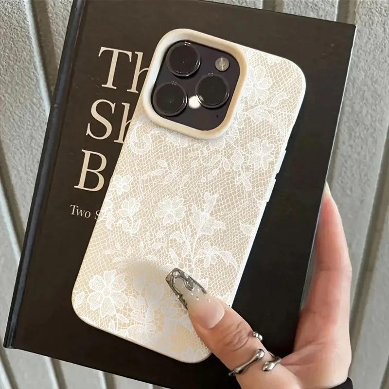 White Lace Floral Lichee leather pattern Phone Case For Redmi Note 15 14 13 12 11 10 9 8 Pro Plus 4G 5G Shockproof Cover
