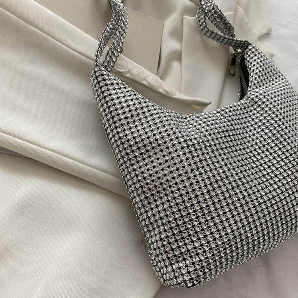 Zarte Umhängetasche für Strass Tasche Clutch Geldbörsen Handtasche Abendtasche Silber Glänzende Unterarmtasche für Valentinstag