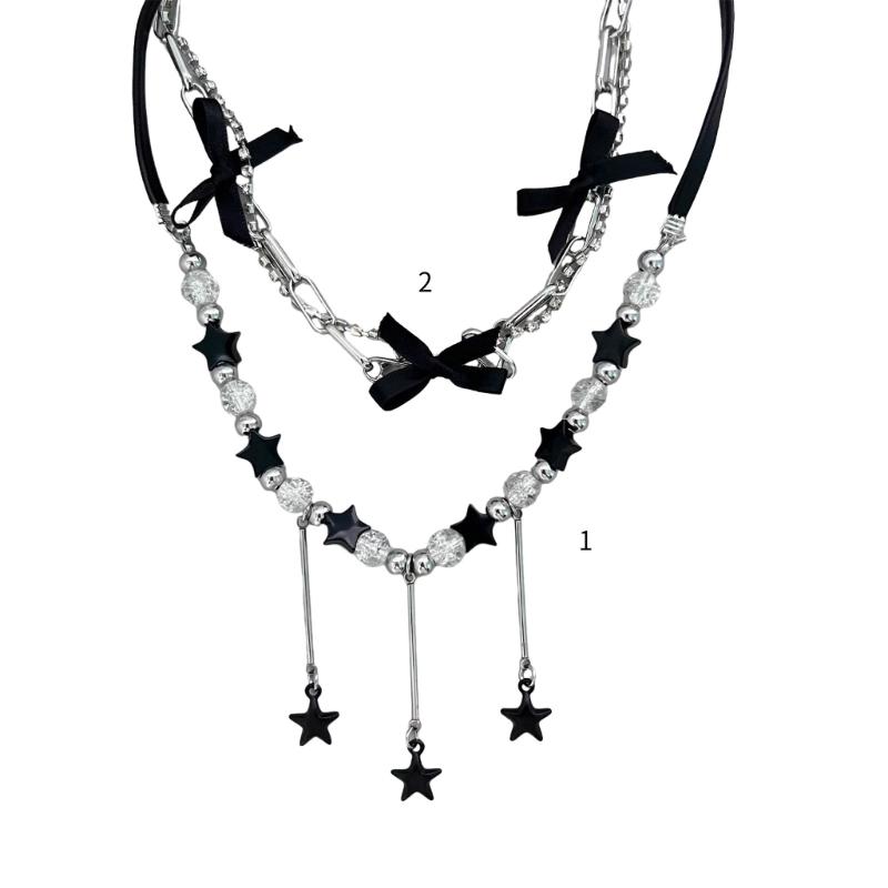Bohemiean Star Fringe Clavicle Chain Dopamine Star Necklace Star Bowknot Choker Women Daily Outfits Delicate Jewelry