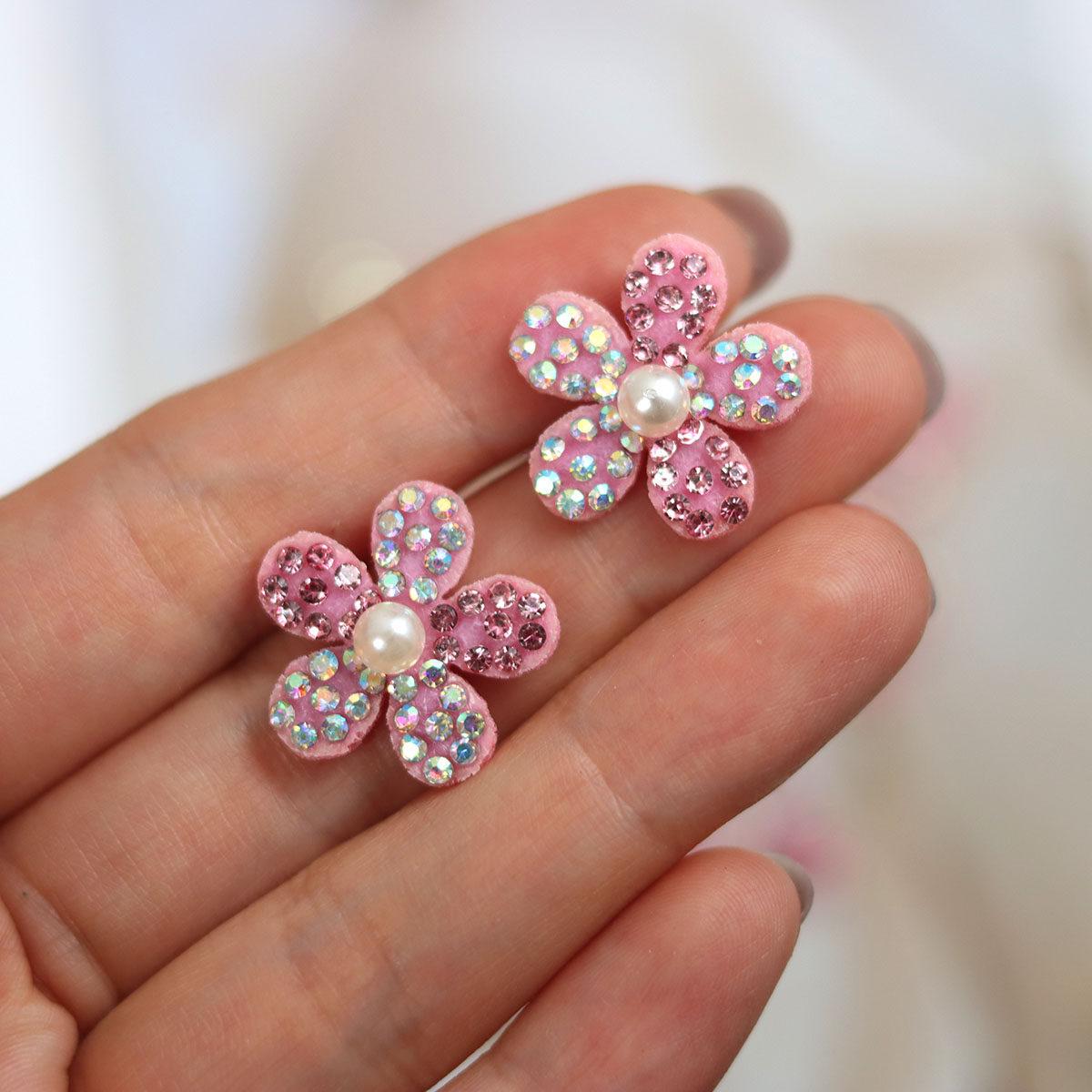 Pink Mixed Five-Petal Flower Glass Rhinestone Patch for DIY Clothing and Bags