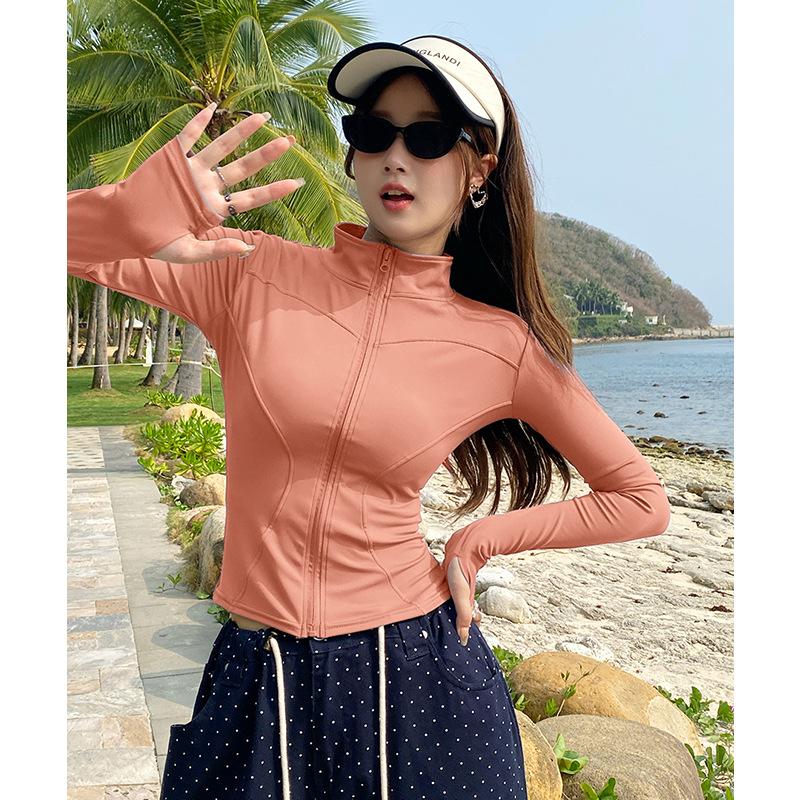Sunscreen Clothes Yoga Clothes Zipper Fashion Sports Jacket Running Training Long Sleeves Slim Skinny Fitness Top Quick Drying