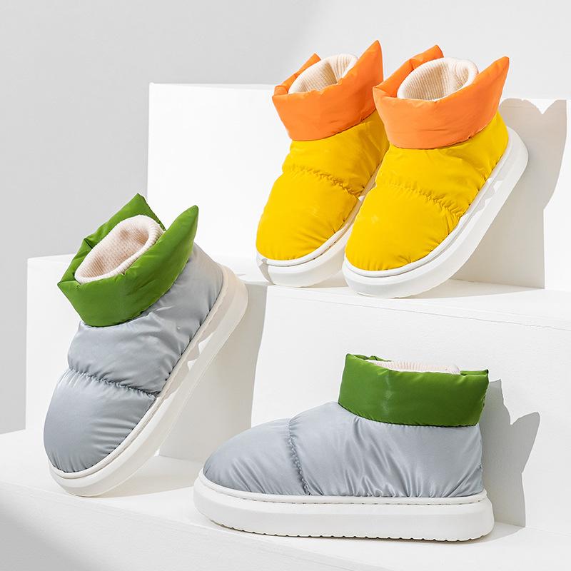 Waterproof, Fleece and Thickened Snow Boots Are Worn Over Warm Short-tube Bread Cotton Shoes