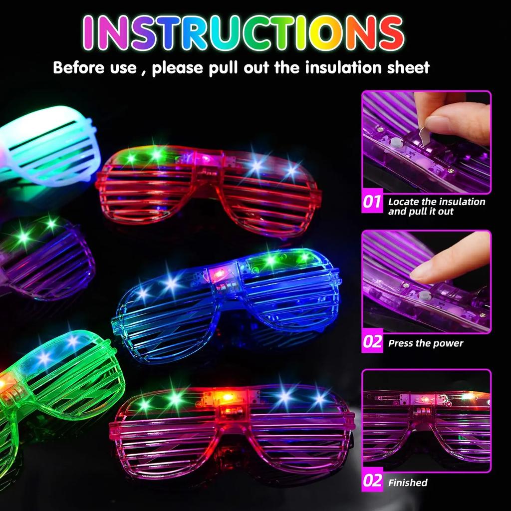 50pcs Glow In the Dark LED Eyeglasses, Multiple Neon Colors Blinds Lampshade Glasses for Christmas, Mardi Gras, Birthday Party
