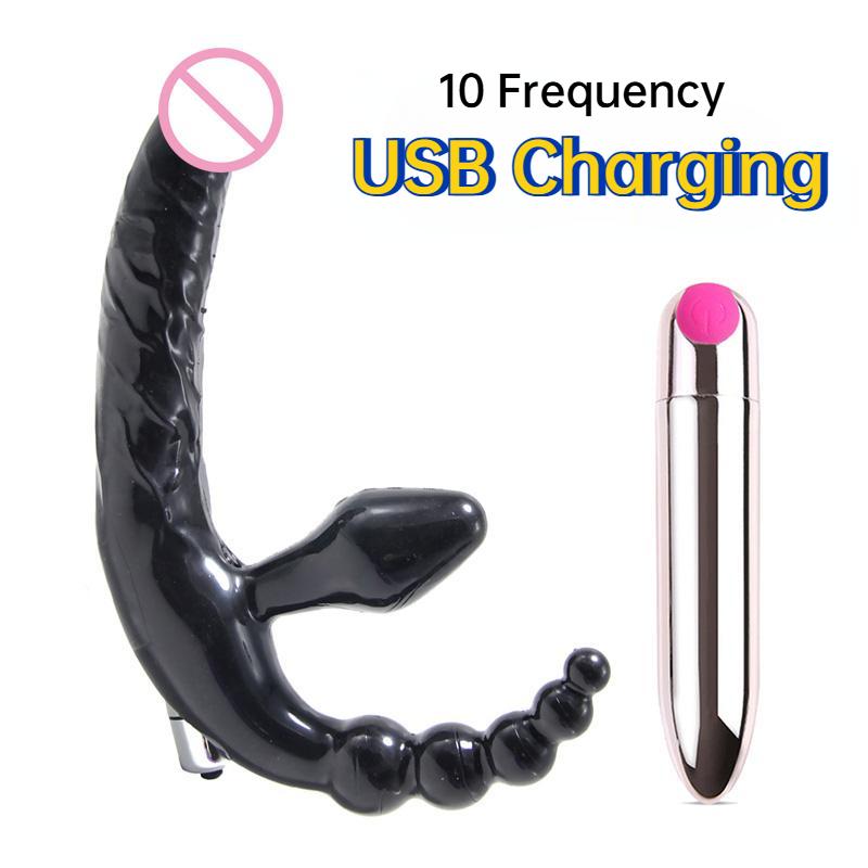 Strapon Dildo Vibrator for Couples Erotic Intimate Goods Double Penetration 10 Speed Anal Vibrator Sex Toys for Women Lesbians