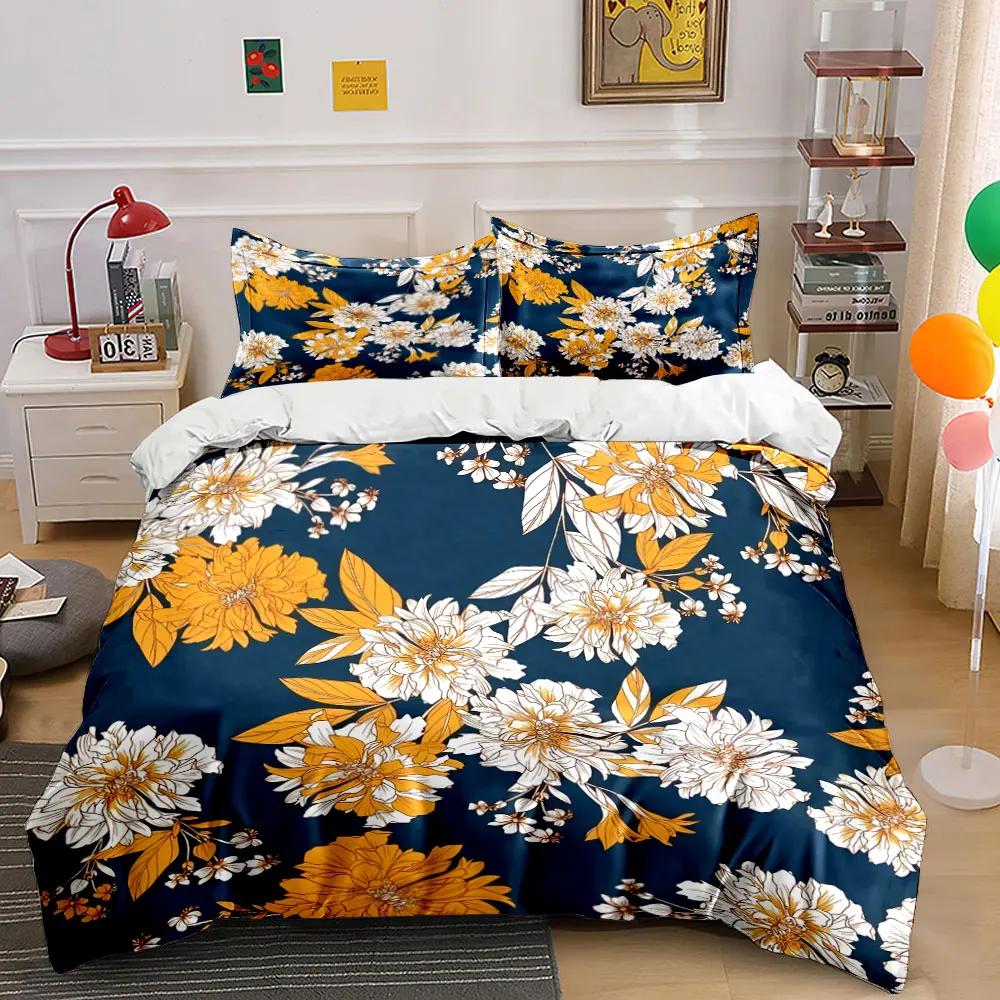 Floral Print Decor Set Soft Comfortable Duvet Cover Bedding Set Included 1*Duvet Cover & 2*Pillowcases gift