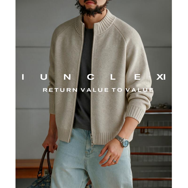 Men's Wool-Blend Stand-Collar Zip-Up Cardigan