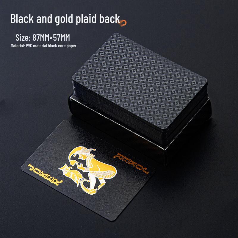 Gold Plated Black PVC Playing Cards: Waterproof, Fold-Resistant, Wear-Resistant, Dirt-Resistant, Washable.