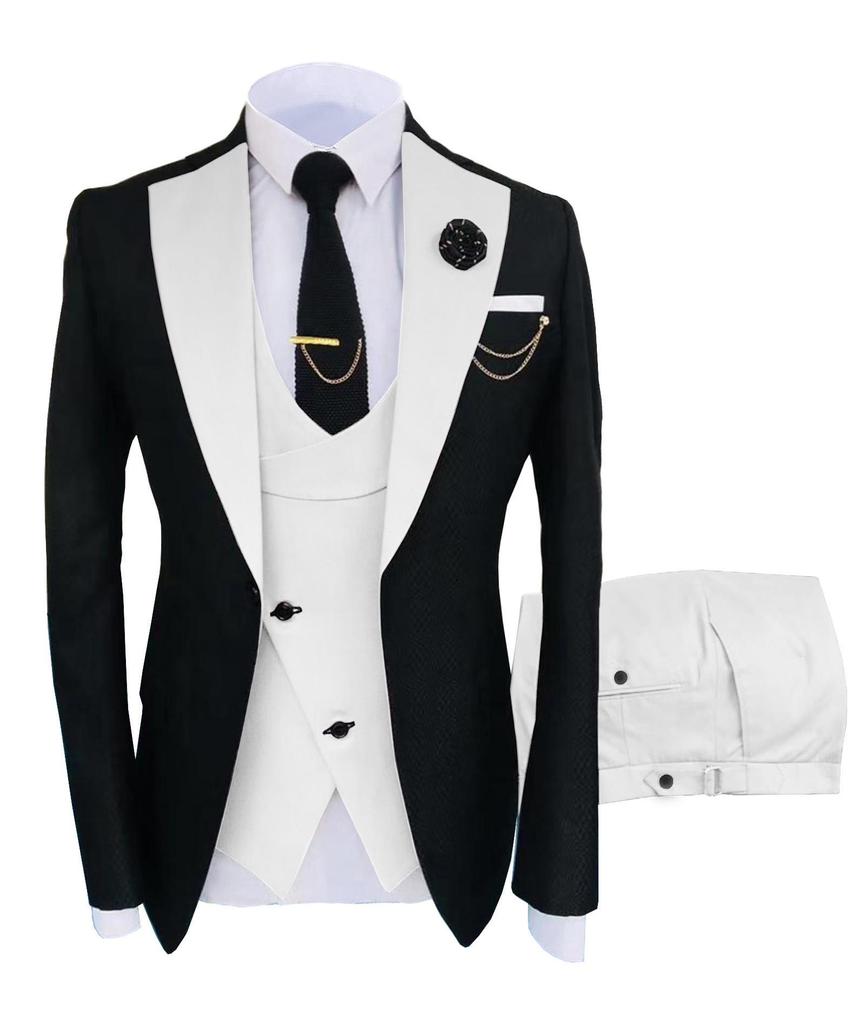 Men's Slim Fit Wedding & Business Tuxedo Suit Set with Vest & Pants