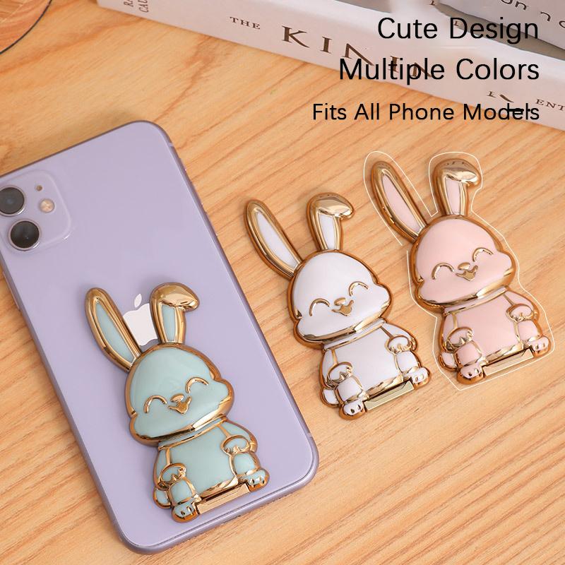 Slide-Push Bunny Phone Stand With Adhesive Back - Foldable Desktop Holder For Hands-Free Viewing