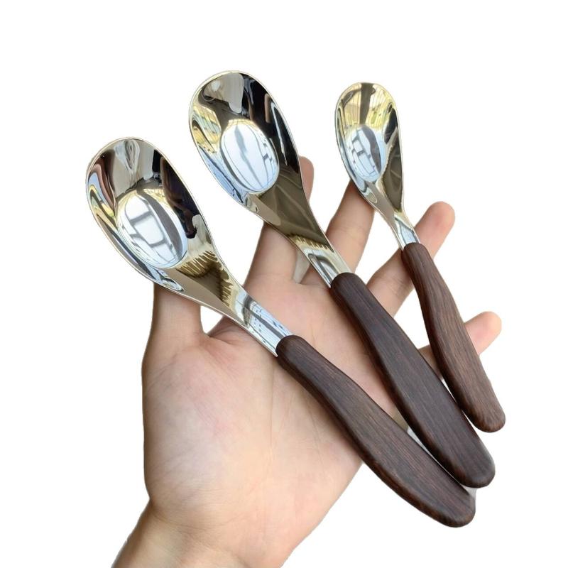 Stainless Steel Spoon With Imitation Wood Grain Handle Home Kitchen Tableware Dinnerware Dinner Dessert Rice Soup Spoons Gadgets