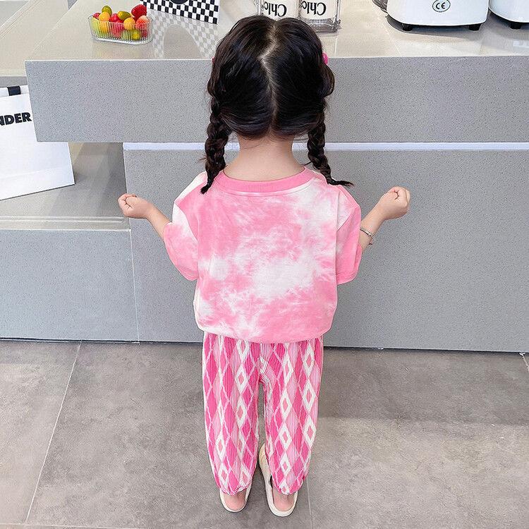 Girls Summer Fashion 2 Piece Set Cute Short Sleeve Top And Long Pants Baby Casual Outfit