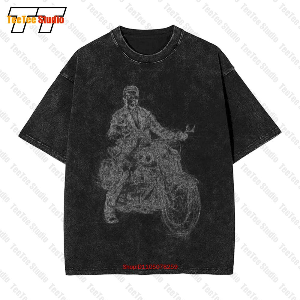 Terminate Arnold Sketch Retro Film Drawing Arnie Motorcycle Vintage Oversized TShirt SSY S