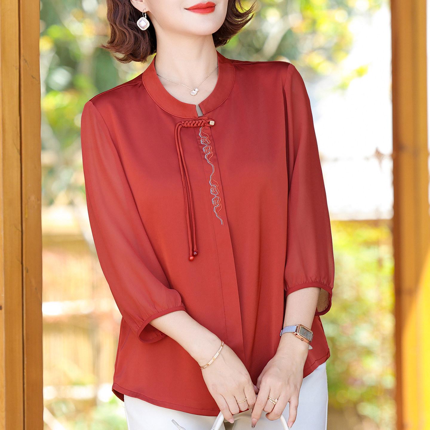 

Women s Chinese Style Xiangyunsha Shirt - Mom s Summer 2026 Collection for Middle-Aged and Elderly 5XL - suitable for 150-165 jin красный