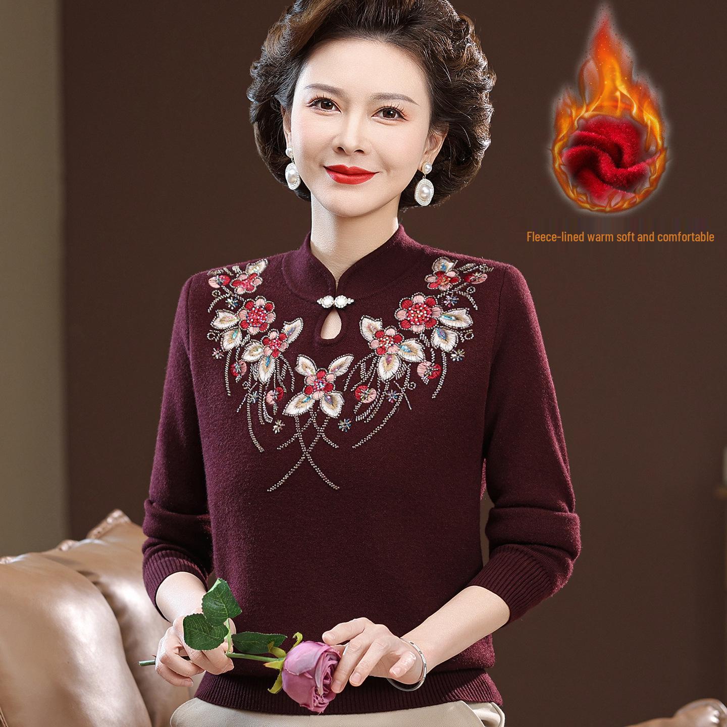 

Elegant Fleece-Lined Winter Sweater for Mature Women: Stylish, Warm, and Noble. 2XL (120-135 lbs)