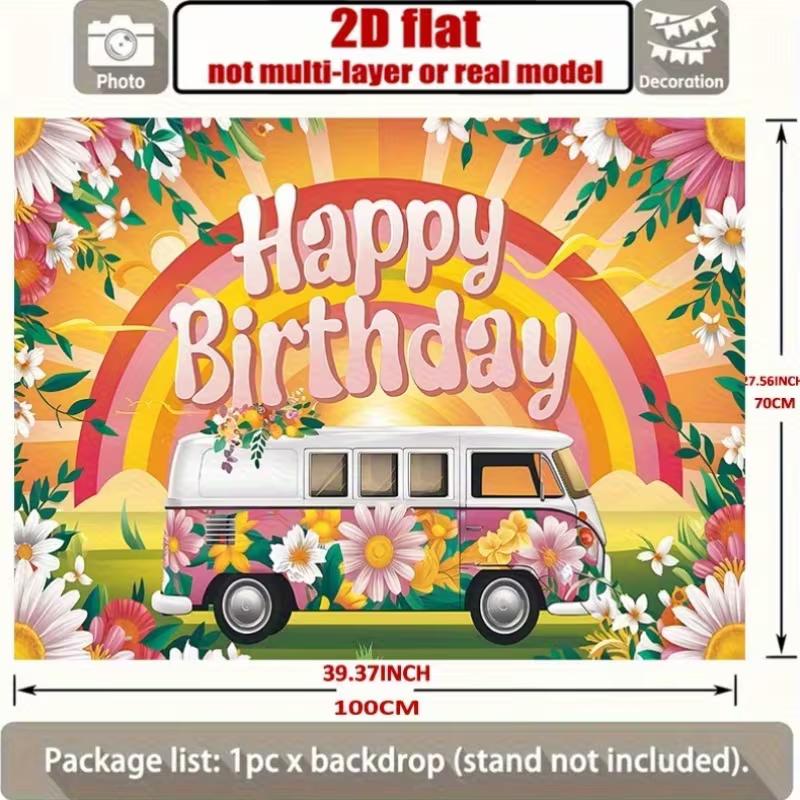 2D Boho Groovy Summer Floral Kids Birthday Photography Background Cloth